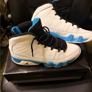 Men’s Jordan 9 White and Carolina Blue Sneakers
